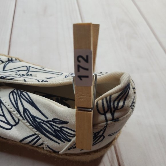 Vans Espadrille Shoes 8.5 Womens White Blue Leaf Print Fabric Slip On Sneakers - Picture 10 of 10